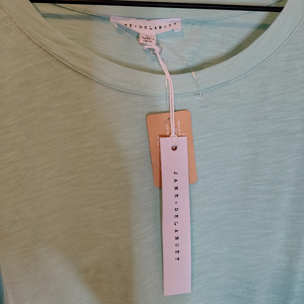 NWT Jane + Delancey Short Puff Sleeve Cotton T-Shirt Mint Green Women's Size L - Picture 6 of 10